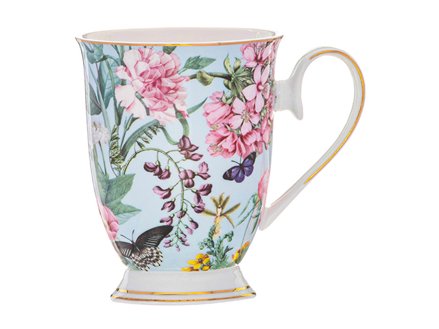 ROMANTIC GARDEN AQUA FOOTED MUG