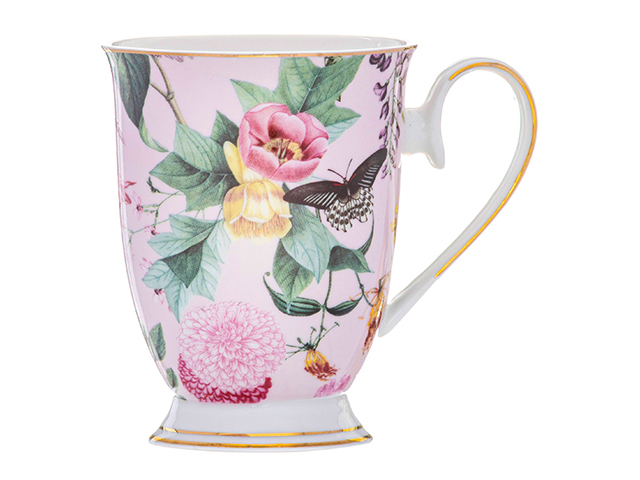 ROMANTIC GARDEN PINK FOOTED MUG