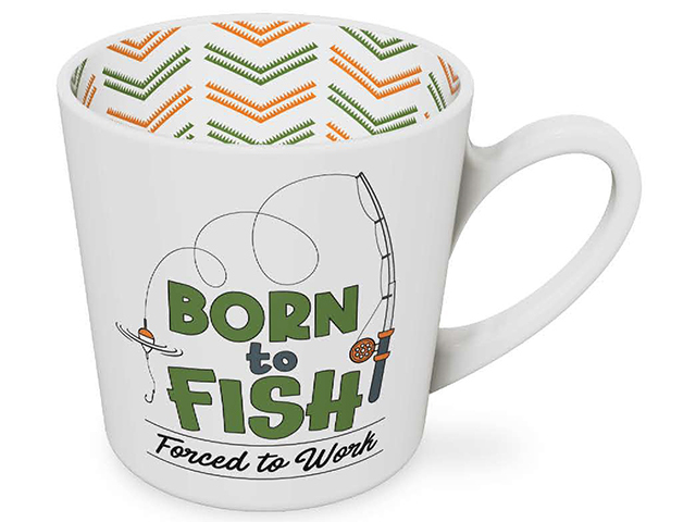 BORN TO FISH MUG 420ML 10CM SOLD QTY2