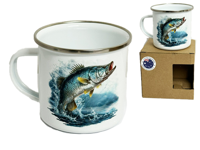 8X7.8CM ENAMEL MUG WITH BARRA SPLASH