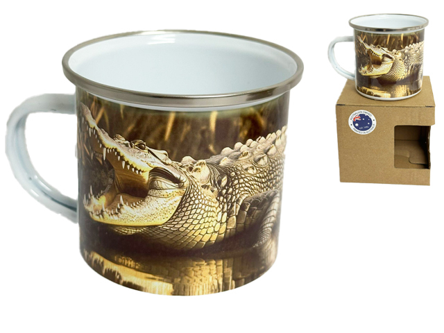 8X7.8CM ENAMEL MUG WITH CROCODILE