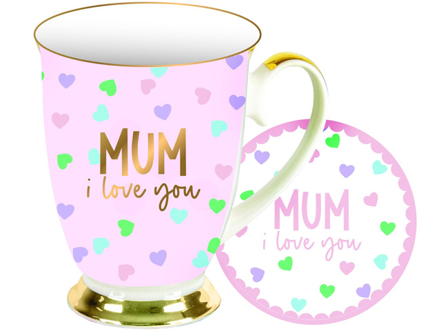 MUM FLOATING HEARTS MUG SET 360ML NEW BONE CHINA
