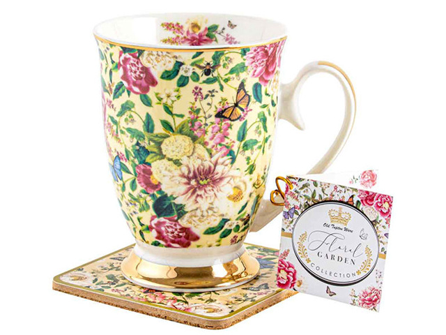 FLORAL GARDEN CREAM MUG AND COASTER SET