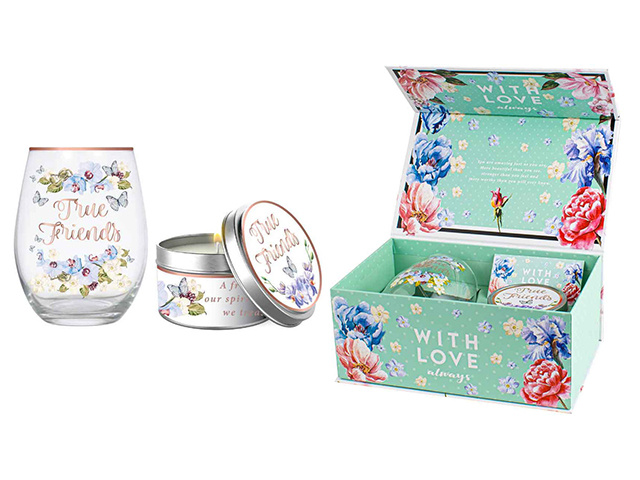 TRUE FRIENDS STEMLESS GLASS AND CANDLE GIFT SET