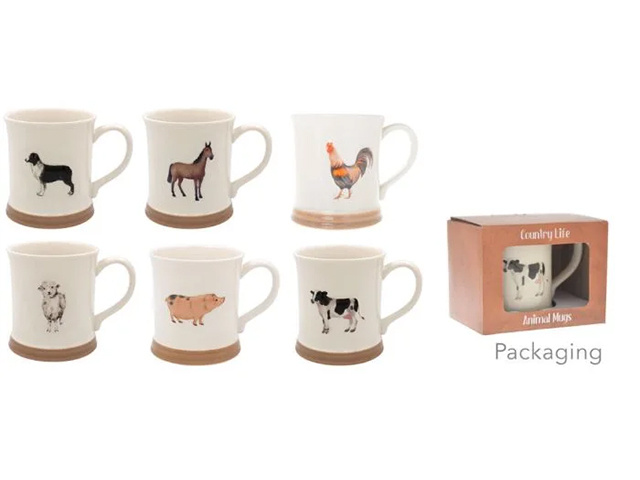 EMBOSSED FARM ANIMAL MUG 6ASST