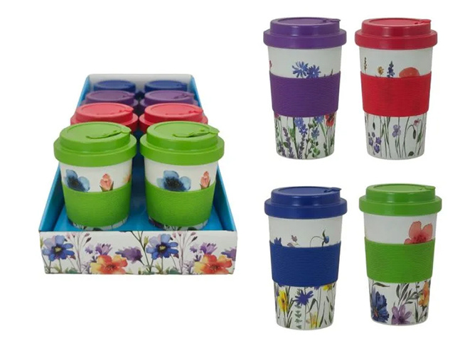 BAMBOO TRAVEL MUG WILD FLOWERS 4ASST UN8