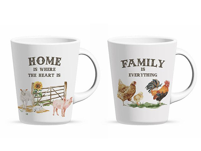 LATTE MUG WITH FARMYARD DESIGN 2ASST SOLD QTY6