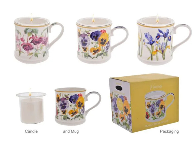 FLORAL MUG AND CANDLE GIFT SET 3ASST