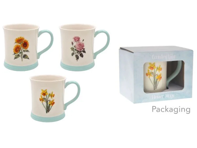 EMBOSSED FLOWER MUG 3ASST