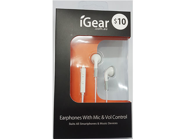EARPHONE WITH VOLUME CONTROL WHITE