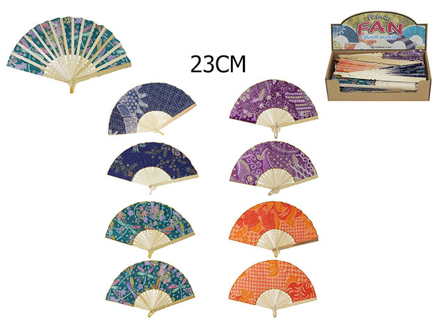 23CM FABRIC/BAMBOO FAN ASST UN12