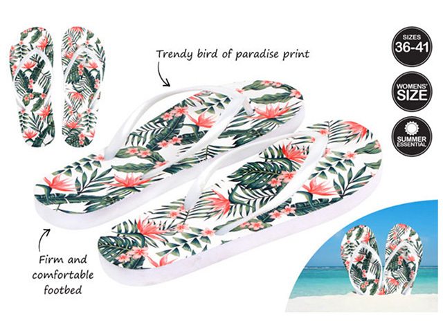 WOMENS THONGS PRINTED 36-41 BIRD OF PARADISE SOLD QTY12