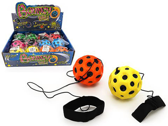 BOUNCY DIMPLE BALL W/WRISTBAND 6ASST 6.5CM UN12
