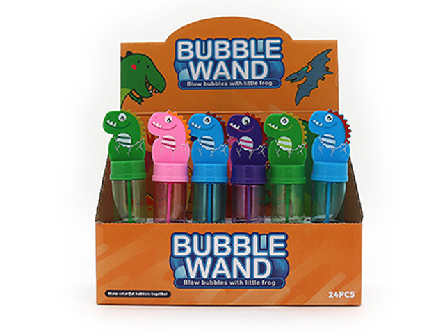 BUBBLE WAND 14CM W/DINOSAUR TOPPER 30ML UN24