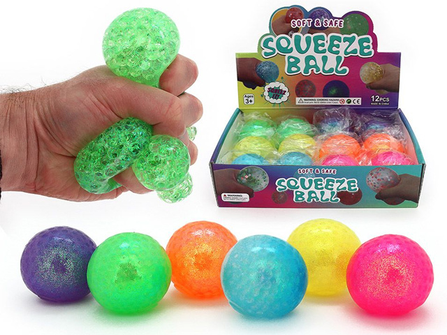 SQUISHY WATER ORBS BALL W/NEON GLITTER 7CM UN12