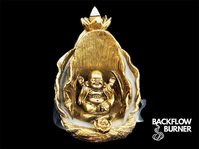 13CM GOLD HAPPY BUDDHA BACKFLOW BRNR QTY 2