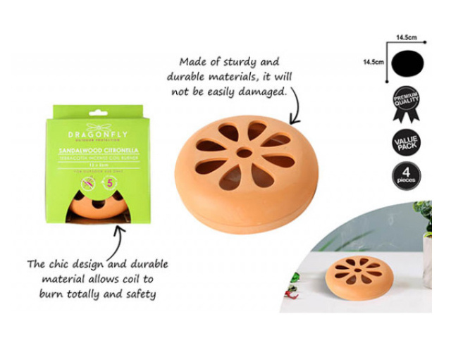 TERRACOTTA INCENSE COIL BURNER W/4 COILS