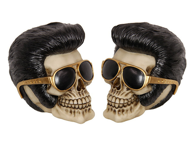 16CM ELVIS SKULL WITH GOLD GLASSES QTY 2
