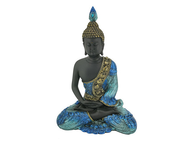 21CM BLUE PEACOCK COLOURED SITTING BUDDHA