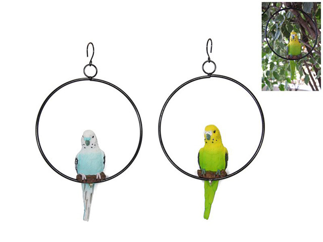 18CM REALISTIC BUDGIE IN RING 2ASST QTY 4