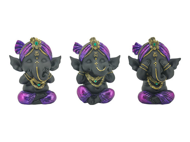 10CM WISE GANESH SITTING IN PURPLE ROBE 3ASST