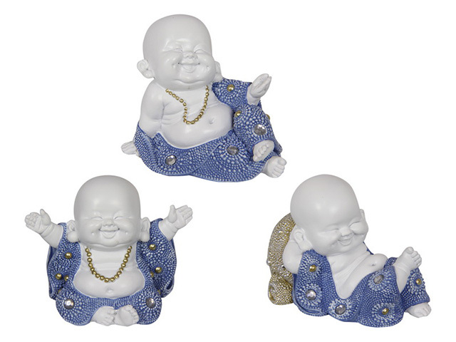 8CM CUTE BLUE/WHITE SITTING MONK 3ASST
