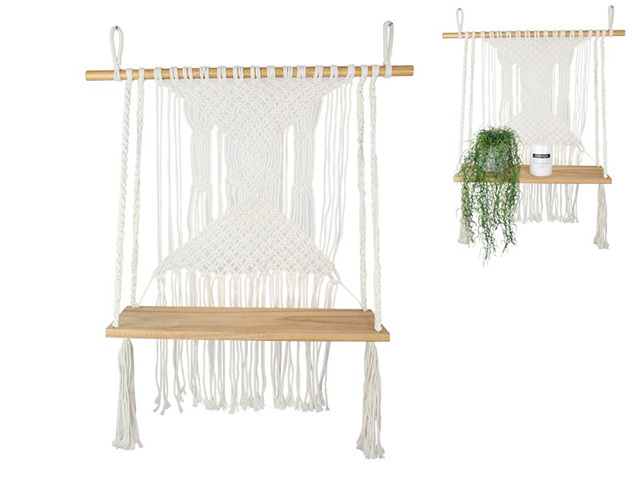 MACRAME HANGING SHELF 60X78CM