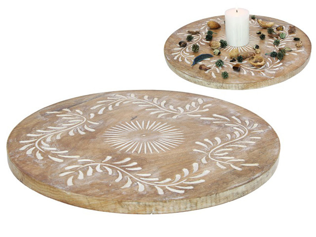 45CM ROUND LAZY SUSAN W/CARVED INLAY