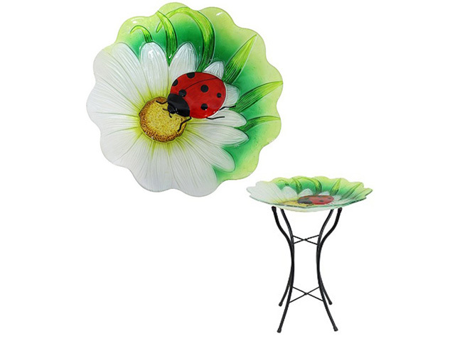 46X46CM FLOWER BIRD FEEDER W/LADYBUG
