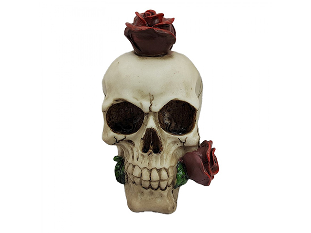 DESKTOP SKULL WITH ROSE STATUE 16CM