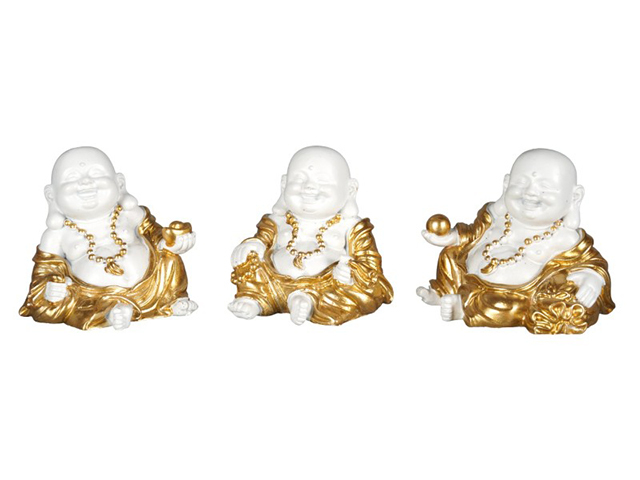 4CM WHITE AND GOLD BUDDHA 3ASST QTY 9