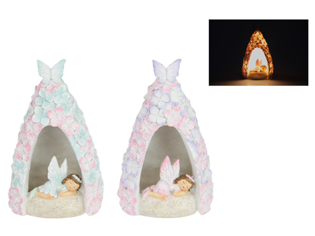 17CM FAIRY IN LIGHT UP FLORAL TREE CAVE QTY 2