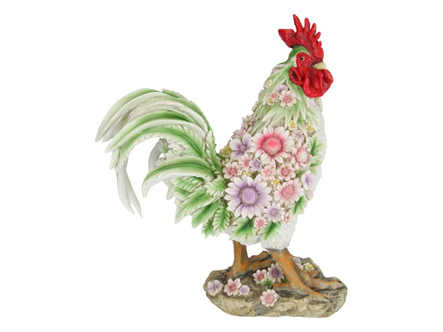 38CM STANDING ROOSTER W/FLORAL FINISH
