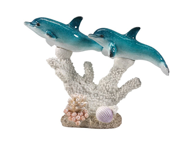 24CM TWIN DOLPHIN ON CORAL