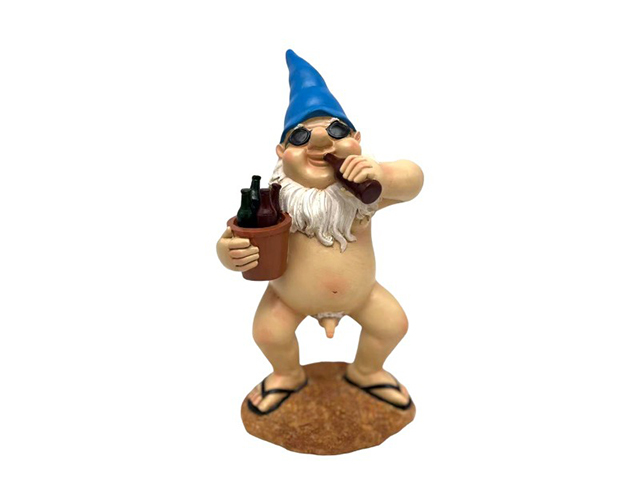 28CM NAKED GNOME DRINKING BEER QTY 2