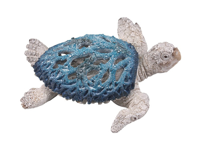21CM BLUE TURTLE W/CORAL DECOR
