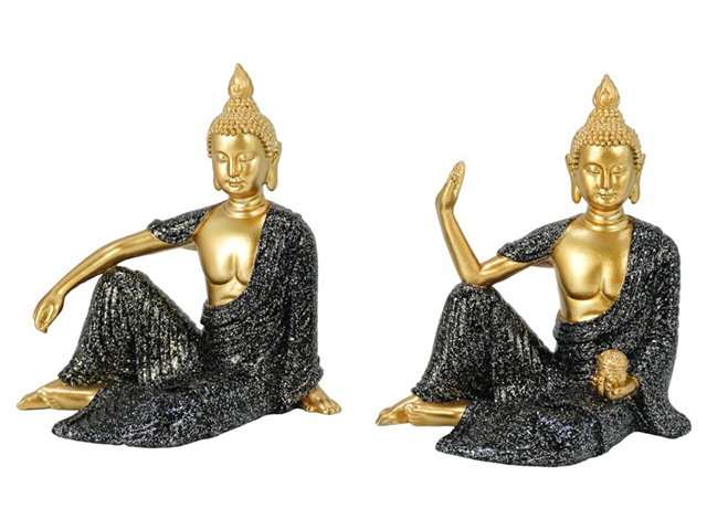12CM SITTING BUDDHA W/BLK ROBE 2ASST