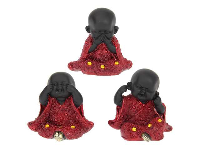 9CM CUTE WISE MONKS IN RED BEADED ROBE 3ASST