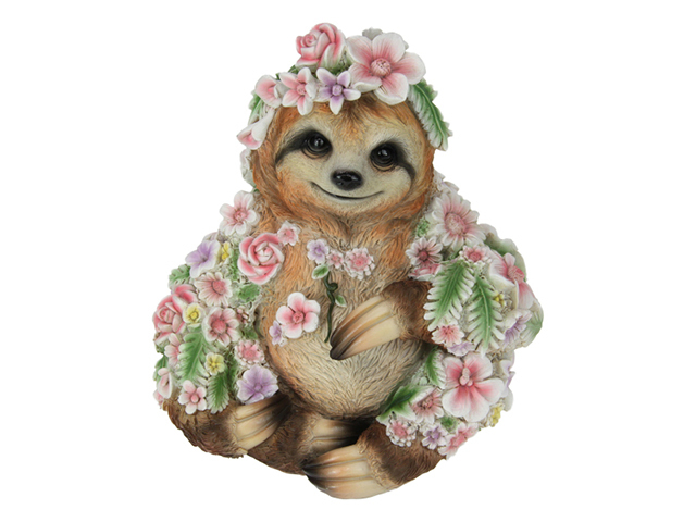 22CM SITTING SLOTH W/FLOWERS