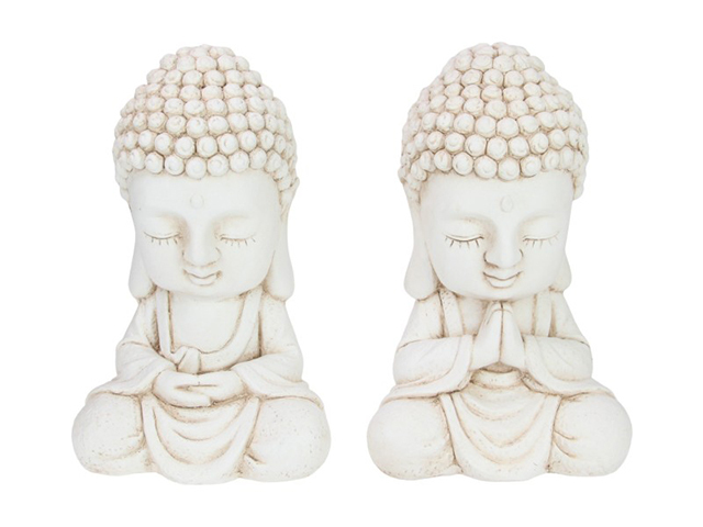 34CM CREAM GARDEN BUDDHA 2ASST