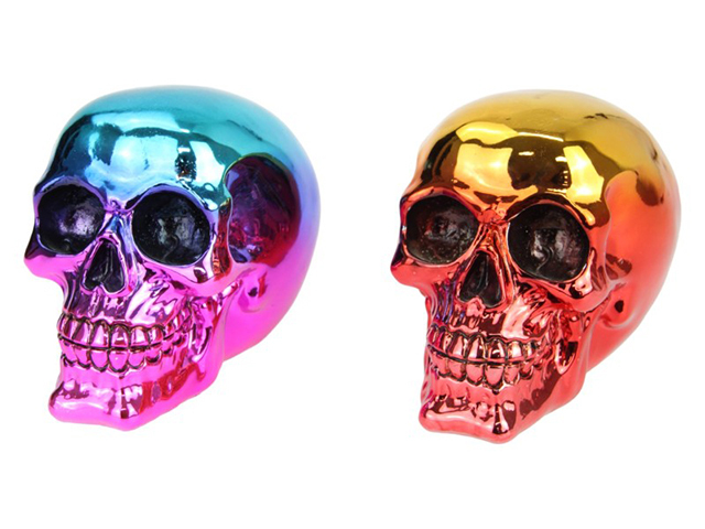 14CM ELECTRO PLATED LOOK SKULL 2ASST