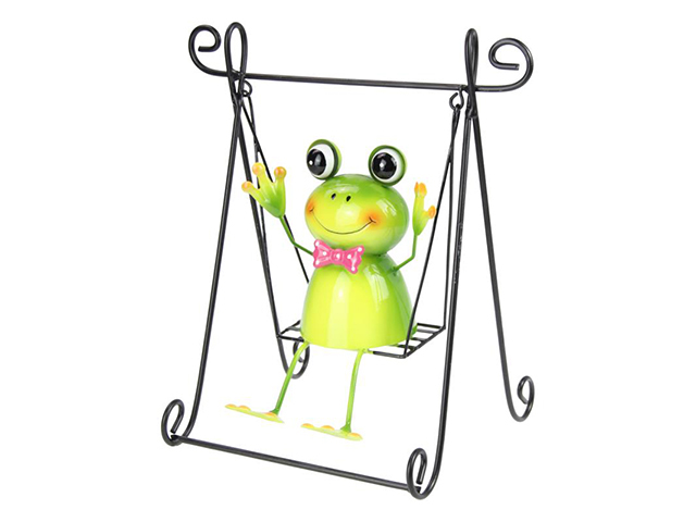 30CM METAL FROG ON SWING GARDEN SWING