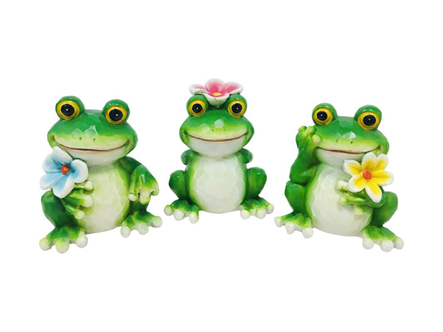 10CM SITTING FROG W/FLOWER 3ASST QTY 6