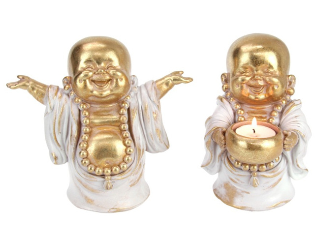 16CM GOLD/GREY HAPPY BUDDHA 2ASST