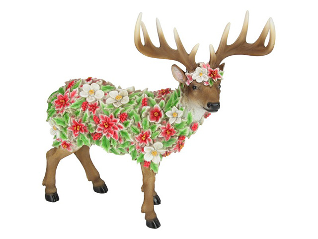 35CM STANDING DEER WITH FLORAL DESIGN