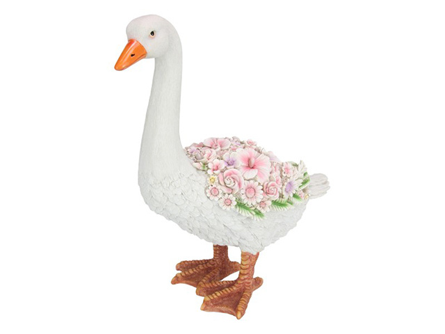 44CM STANDING GOOSE WITH FLORAL FINISH QTY 2