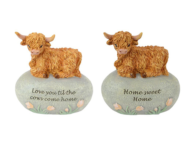 10CM HIGHLAND COW ON INSPIRATIONAL ROCK QTY 4