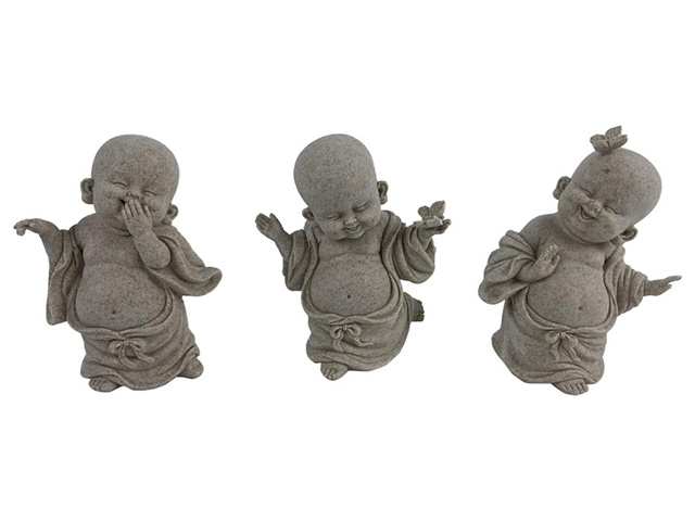 13CM WISE BUDDHA IN NATURAL FINISH 3ASST