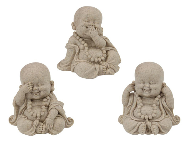 16CM HAPPY BUDDHA IN NATURAL FINISH 3ASST