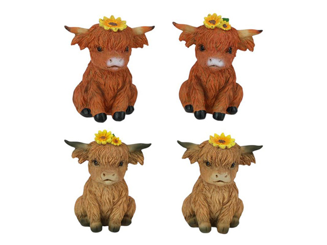 9CM HIGHLAND COW W/SUNFLOWERS SITTING 4ASST SOLD QTY 12